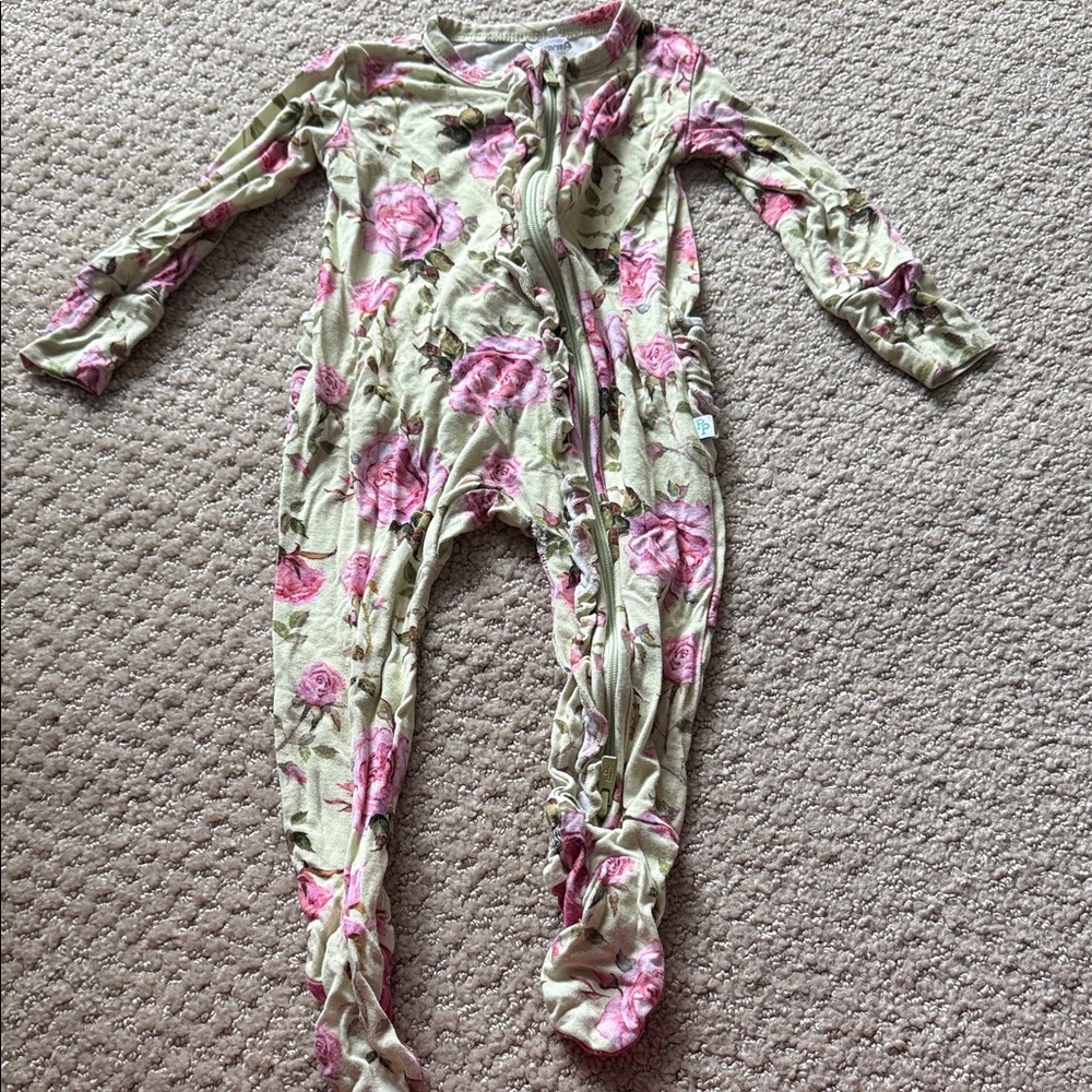 Posh Peanut Pink and Green Floral Footie